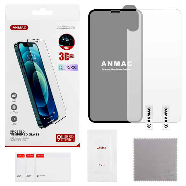 

Защитное стекло iPhone X/XS + пленка назад ANMAC 3D матовый с сеточкой