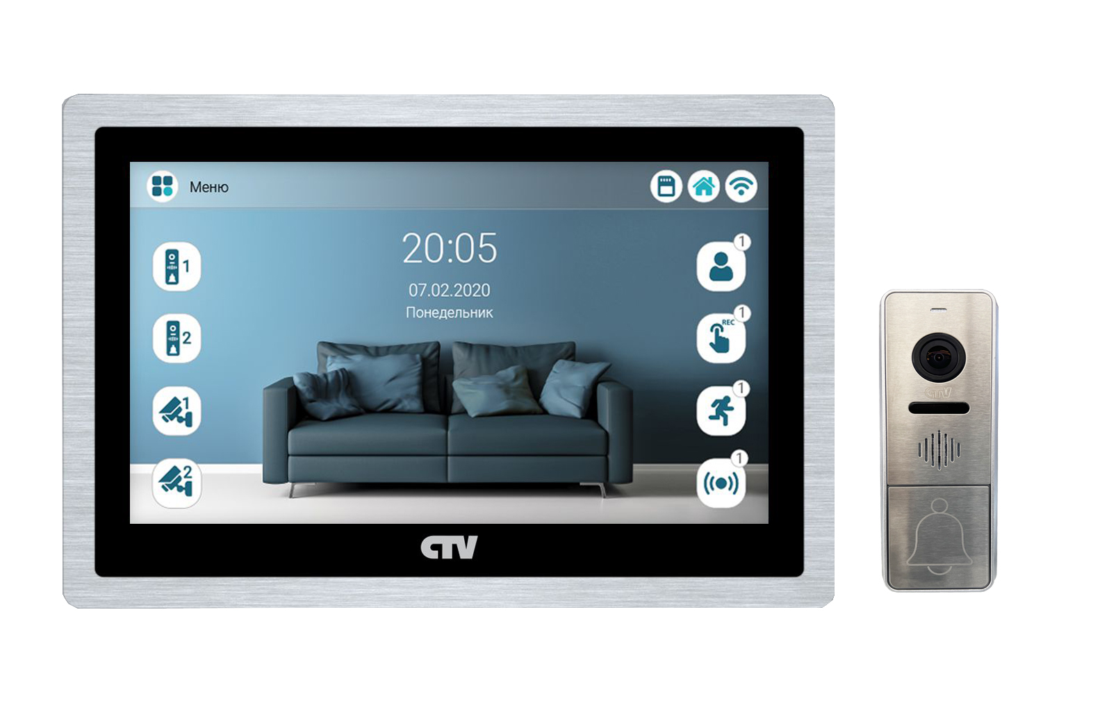Комплект видеодомофона CTV-M5102 (черный) и CTV-D4004 (серебро)