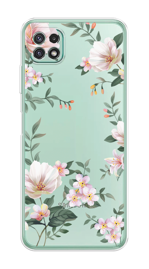 

Чехол на Samsung Galaxy A22s 5G "Beautiful white flowers", Бежевый;зеленый, 2104250-1