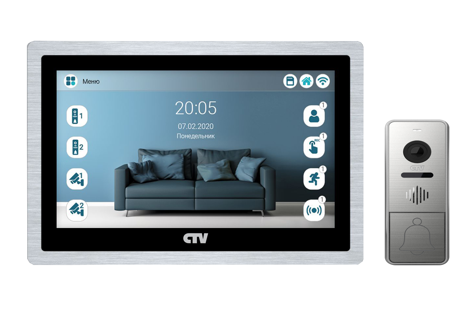 Комплект видеодомофона CTV-M5102 (черный) и CTV-D4005 (серебро)