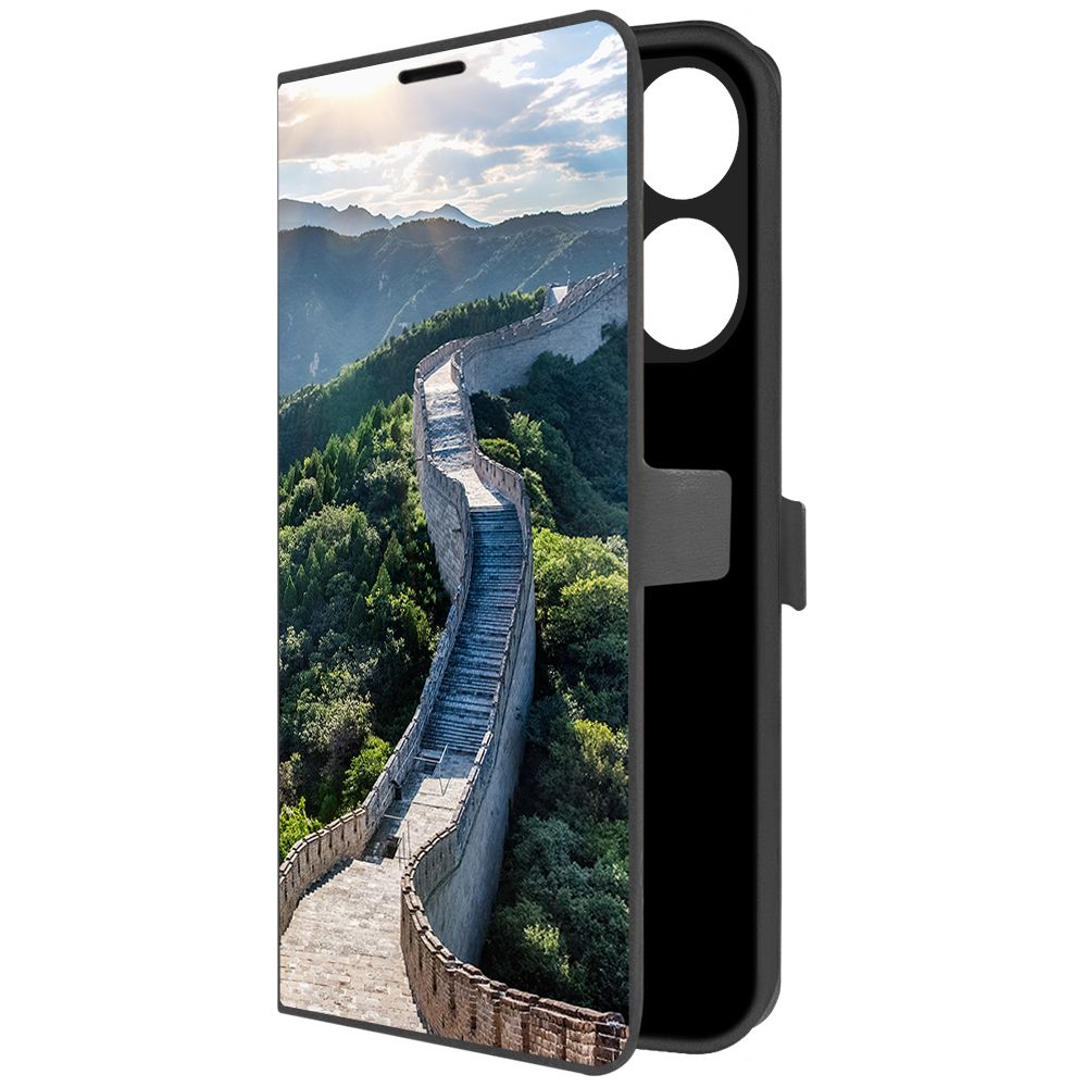 Чехол-книжка Krutoff Eco Book для TECNO POP 7 Pro Китай, Великая Стена (черный)