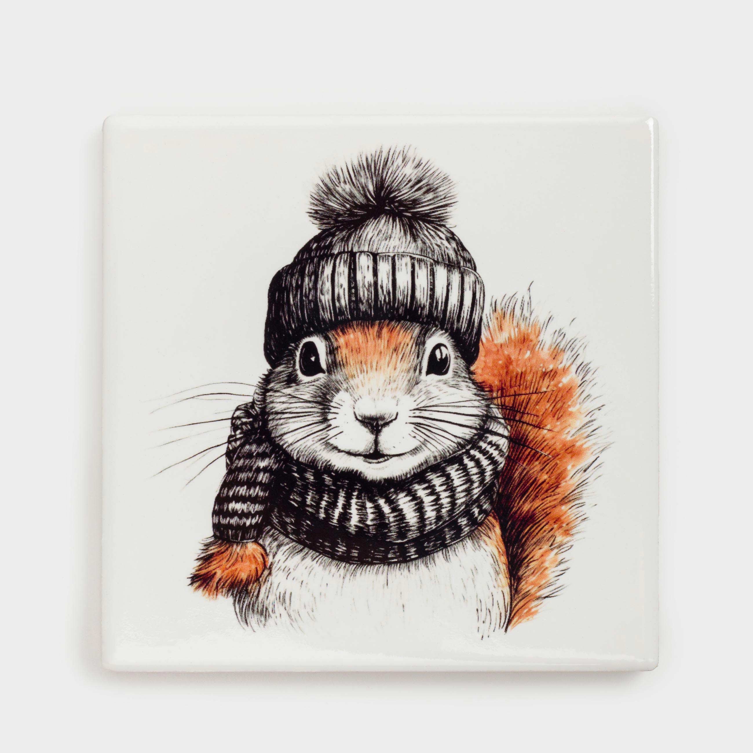 

Подставка под кружку, 11х11 см, керамика/пробка, квадратная, белая, Белка, Squirrel