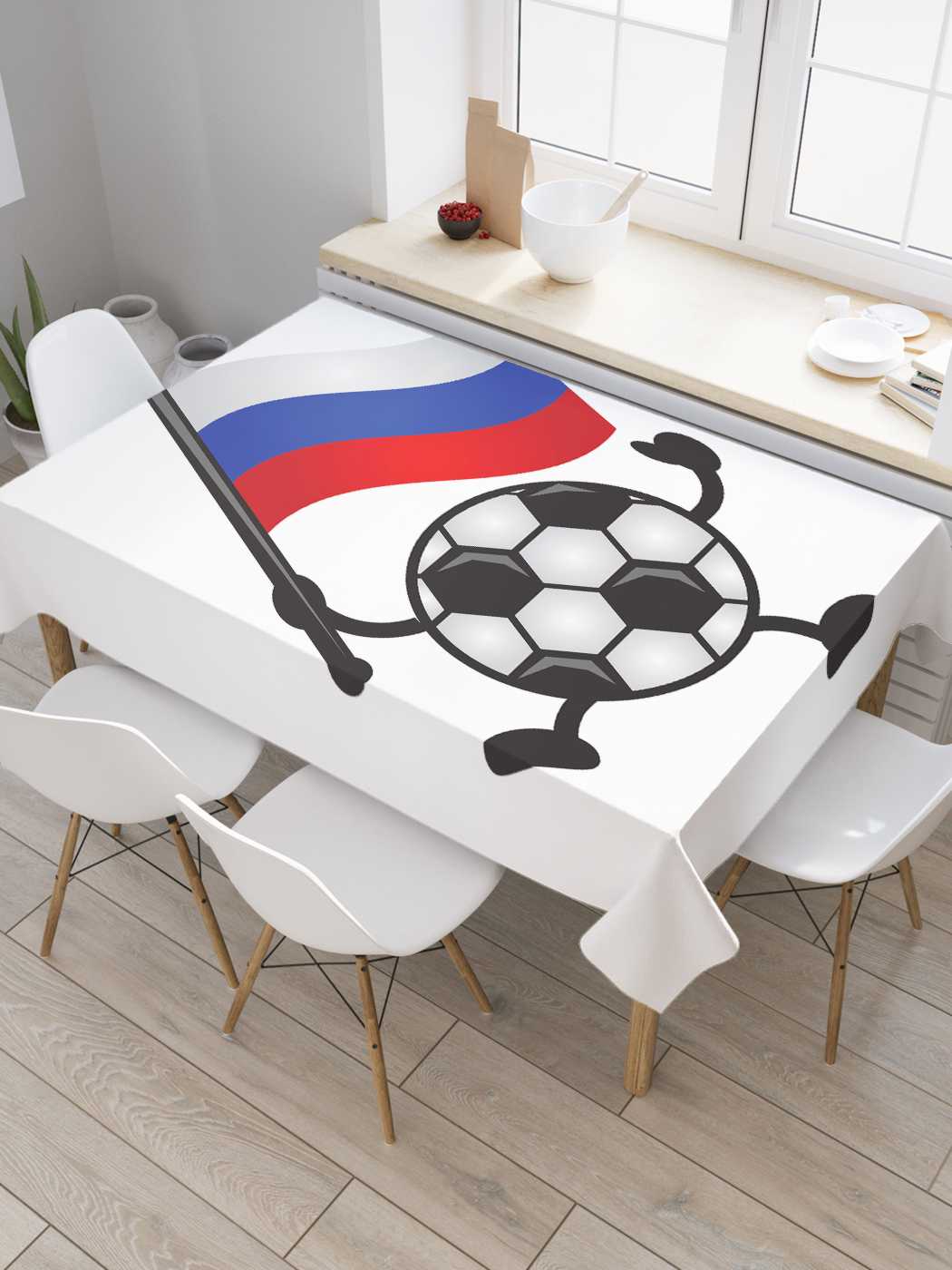 фото Скатерть прямоугольная joyarty "российский футбол" из сатена, 180x145 см