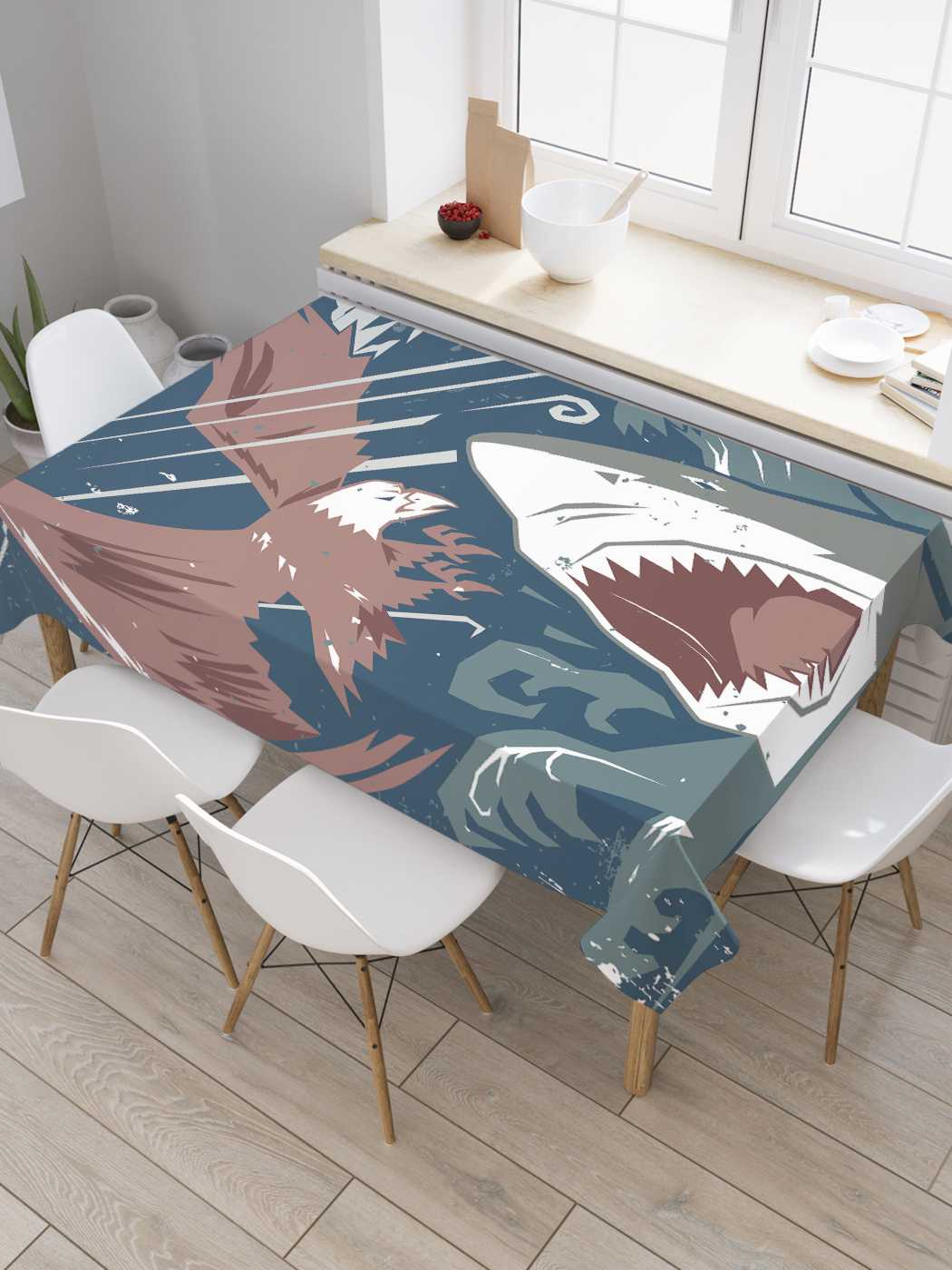 

Скатерть прямоугольная JoyArty "Орел против акулы" из оксфорда, 180x145 см, Орел против акулы