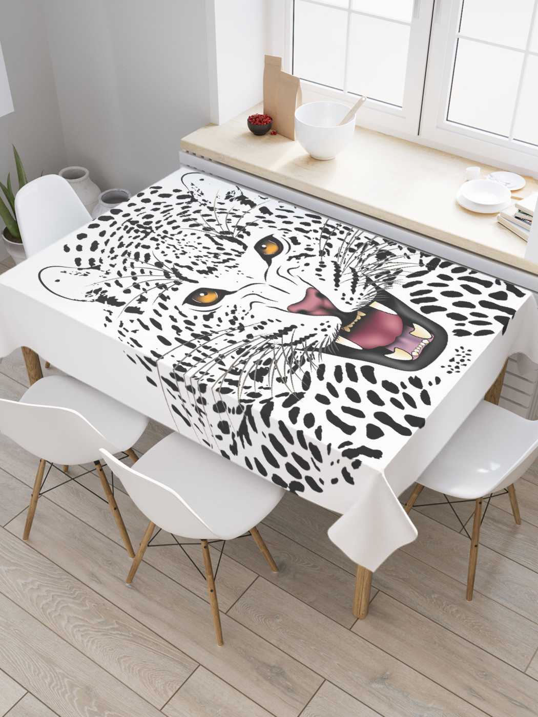 

Скатерть прямоугольная JoyArty "Опасный леопард" из сатена, 180x145 см, Розовый, Опасный леопард