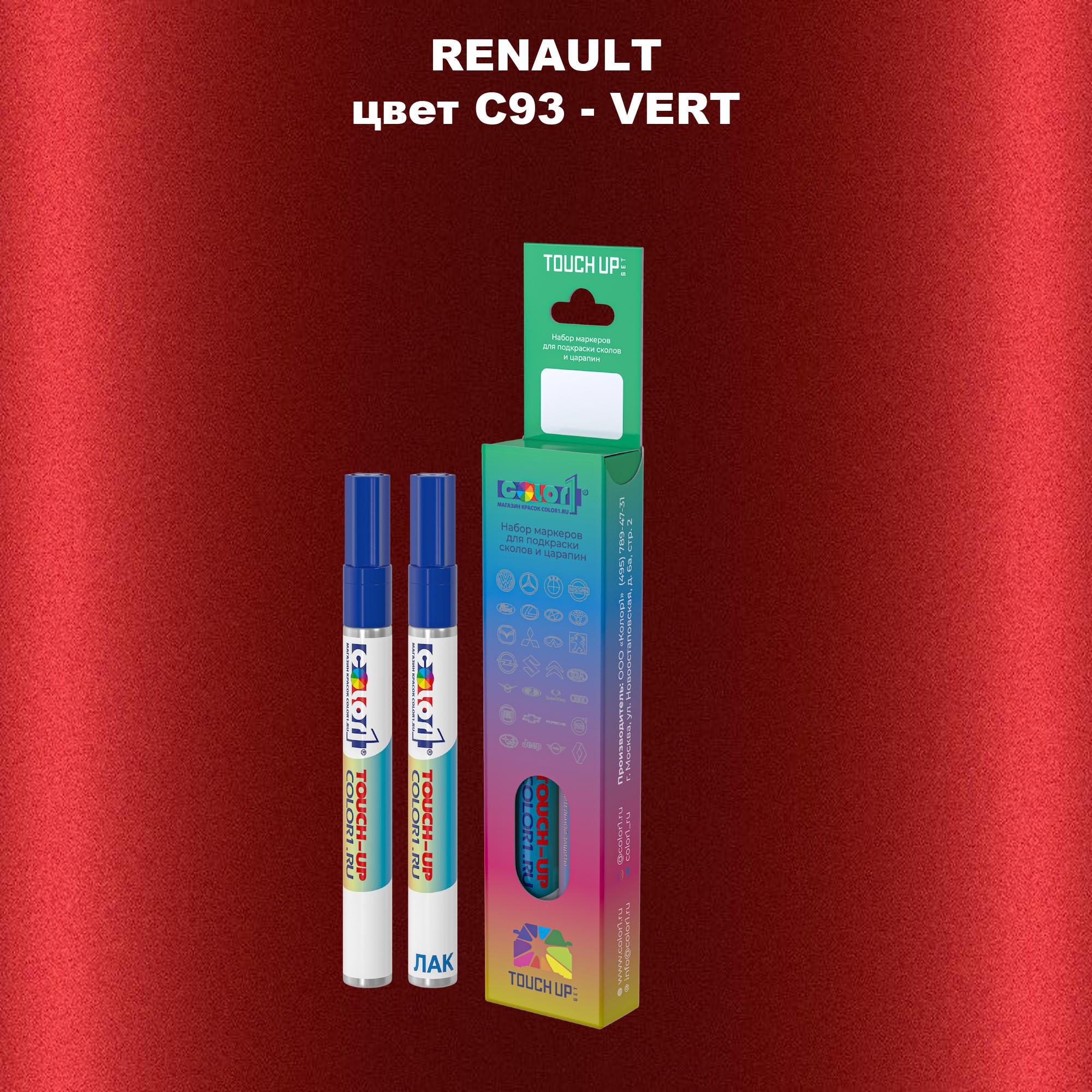 

Маркер с краской COLOR1 для RENAULT, цвет C93 - VERT, Прозрачный