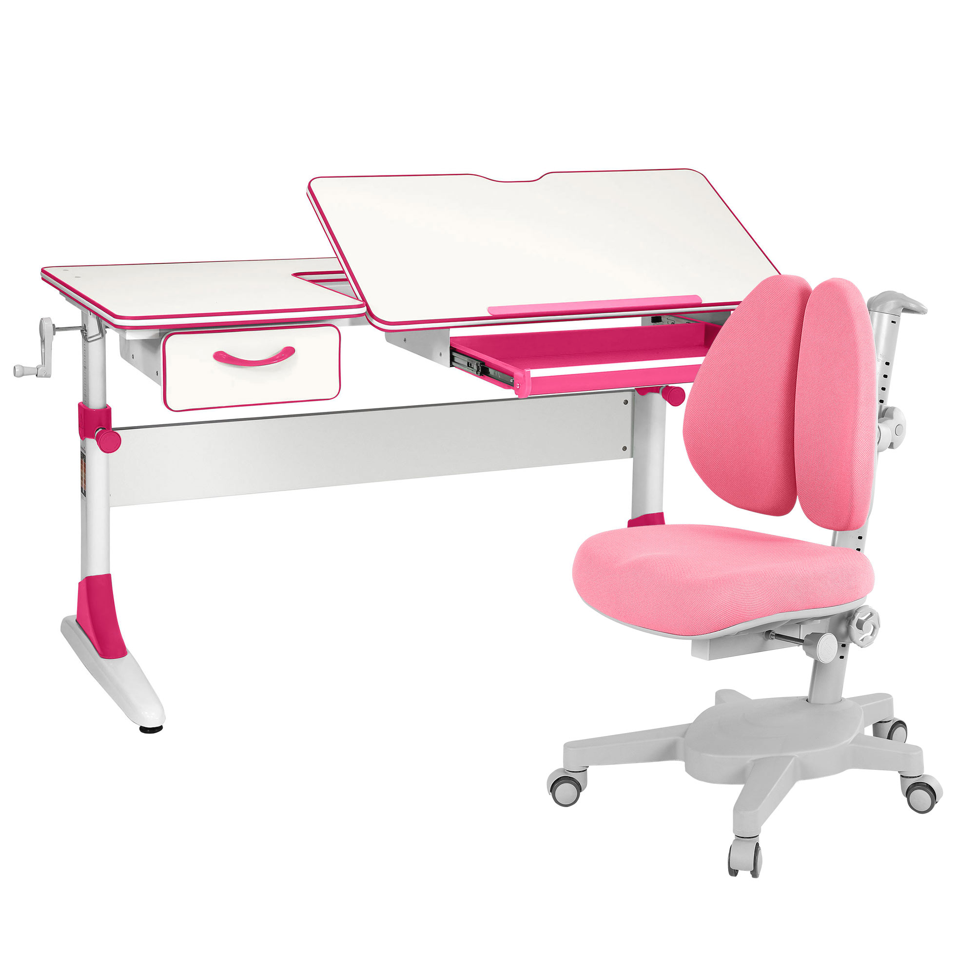Комплект парта Anatomica Study-120 белый, розовый с розовым креслом Armata Duos