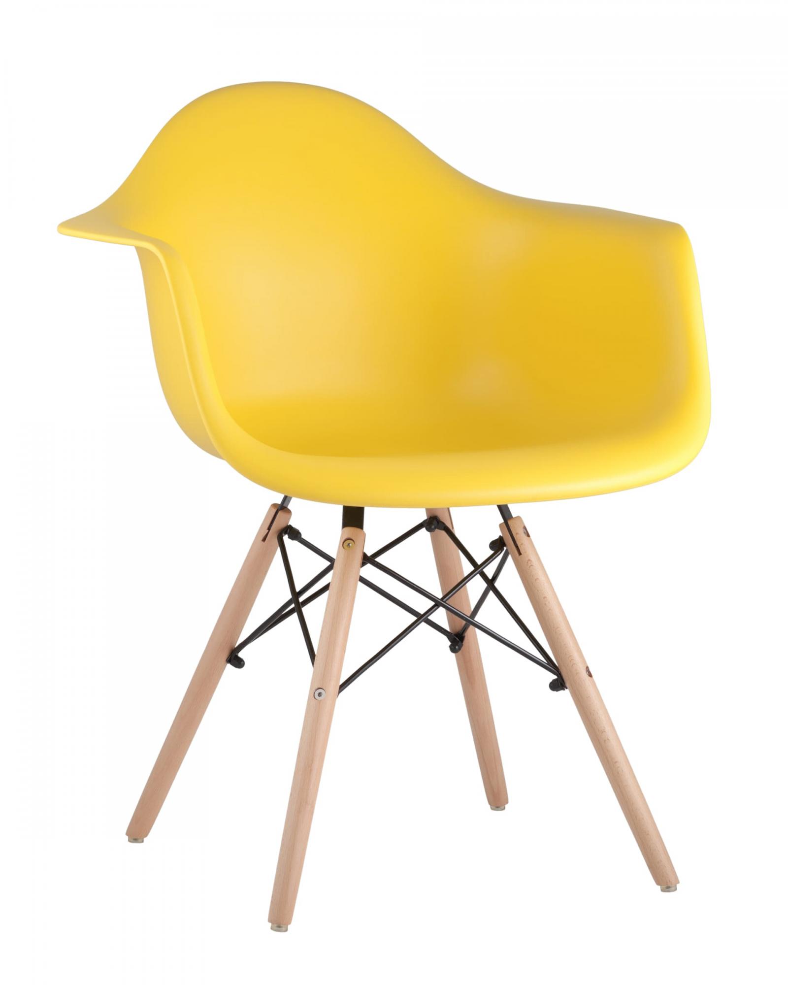 фото Eames daw желтый, сиденье pp пластик, эргономичные подлокотники, основание массив бука