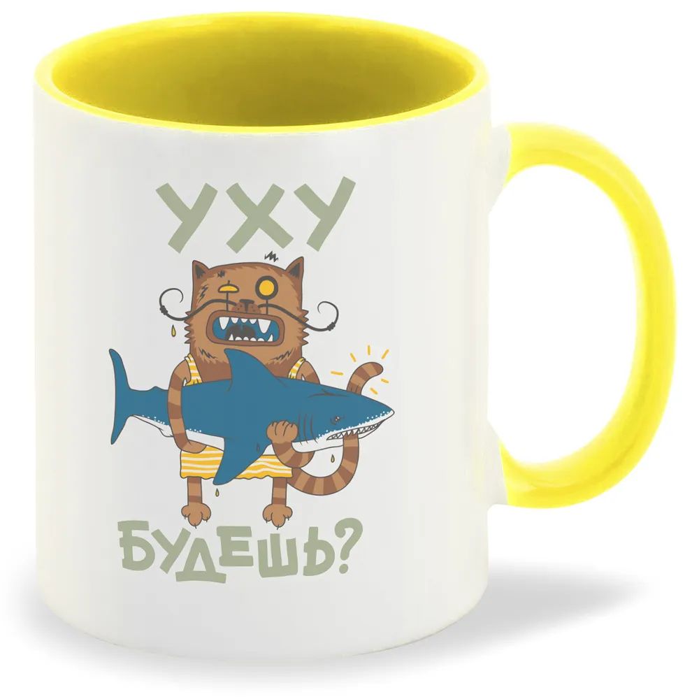 

Кружка CoolPodarok Прикол Кот с акулой Уху будешь