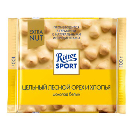 Шоколад Ritter Sport белый с цельным лесным орехом и хлопьями 100 г