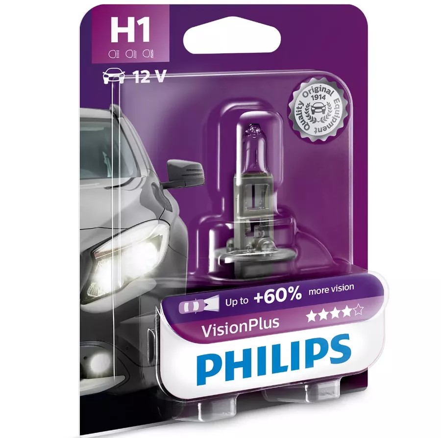 

Комплект автоламп Philips H1 (55W 12V) +60% VisionPlus 2шт