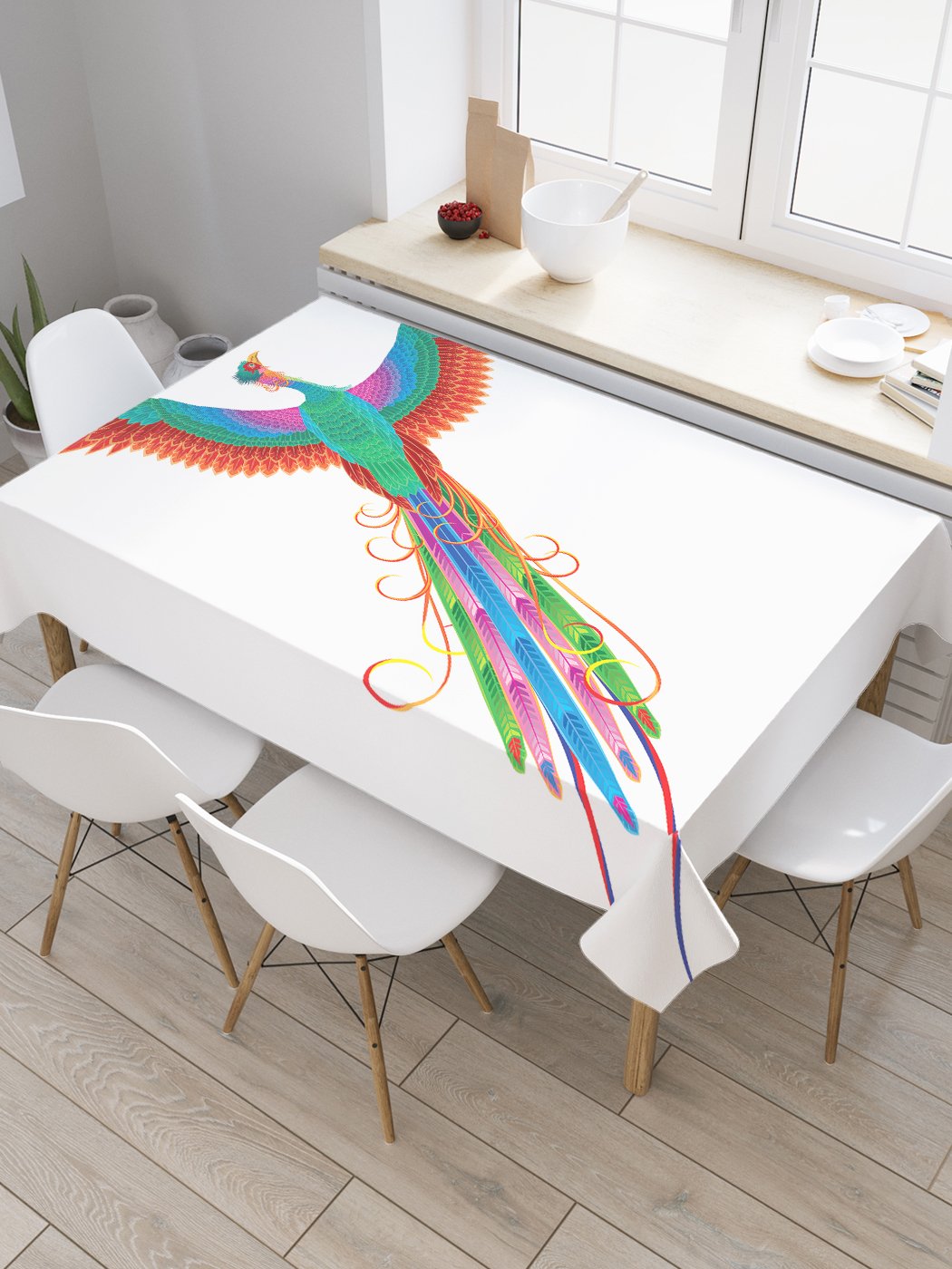 

Скатерть прямоугольная JoyArty "Жар-птица в небе" из оксфорда, 120x145 см, Зеленый, Жар-птица в небе