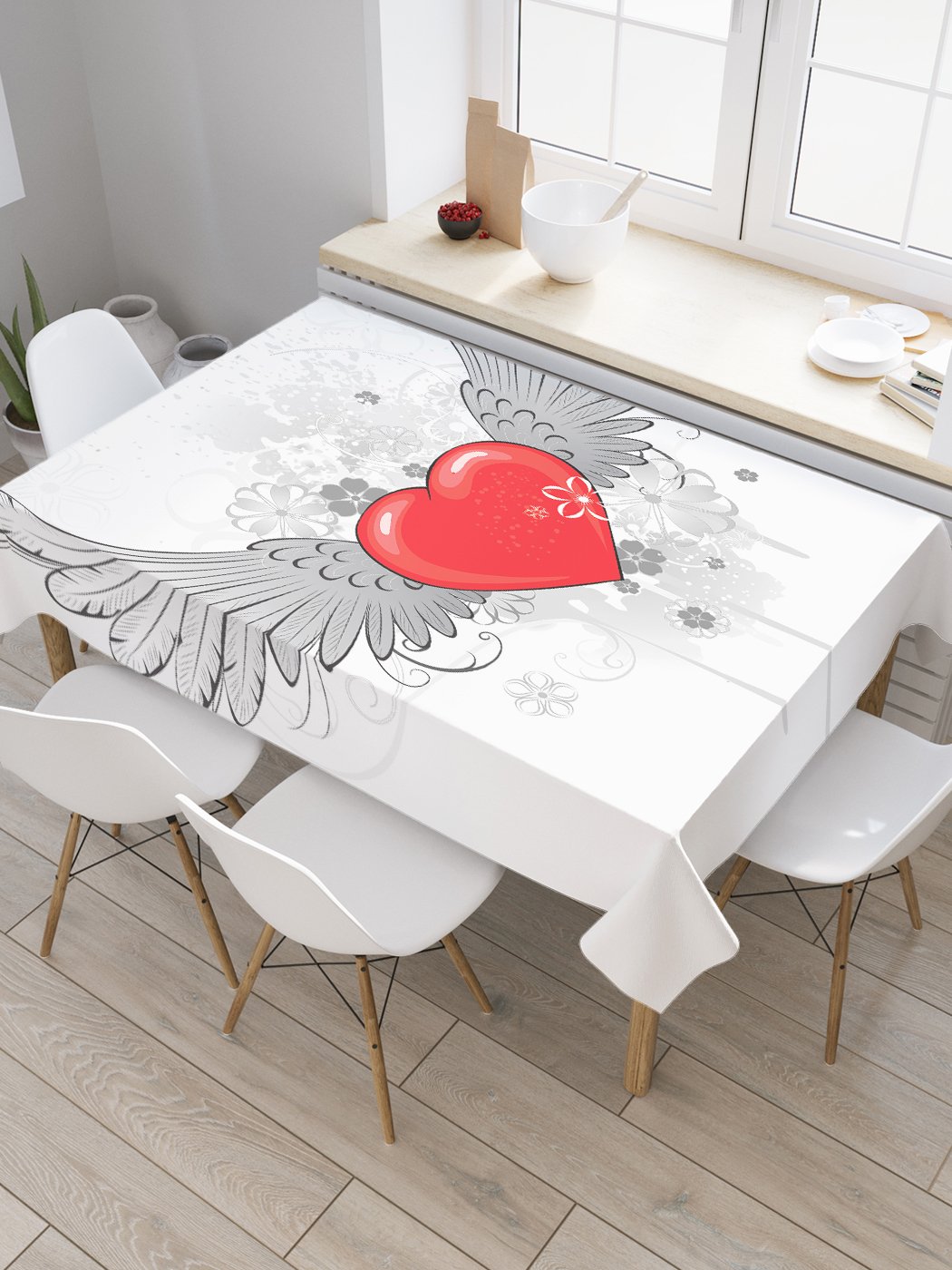 

Скатерть прямоугольная JoyArty "Крылатое сердце" из оксфорда, 120x145 см, Белый, Крылатое сердце