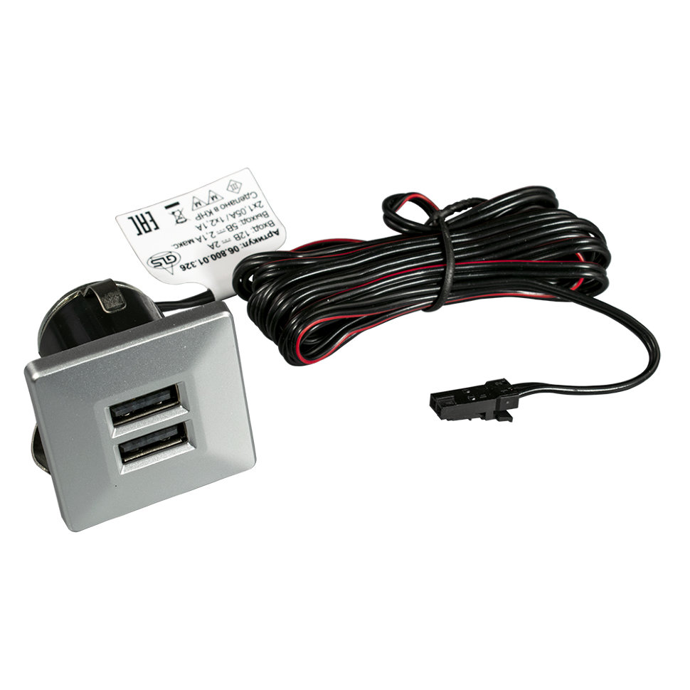 Врезное зарядное устройство для телефона, розетка с разъёмами USB, GLS CHARGE-K 2XUSB автомобильное зарядное устройство для телефона и гаджетов dsv