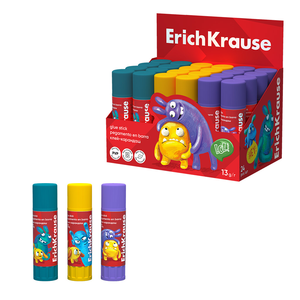 Клей-карандаш ErichKrause EasyStick Jolly Friends, 60910, 13г по 24 шт в коробке 600017153223