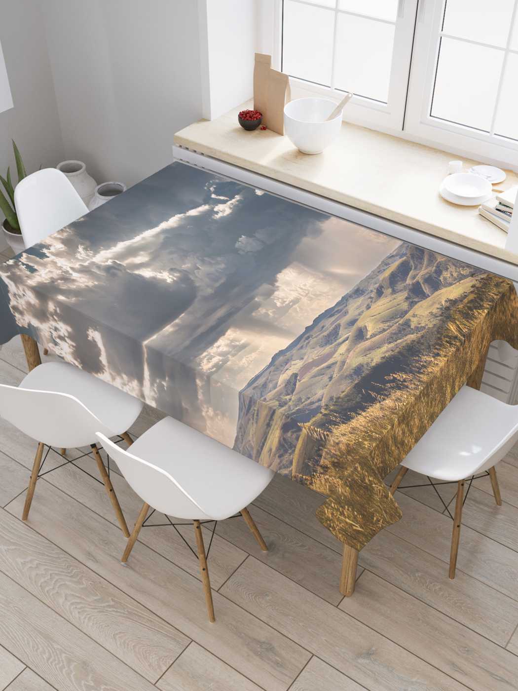 

Скатерть прямоугольная JoyArty "Облачные холмы" из оксфорда, 180x145 см, Облачные холмы