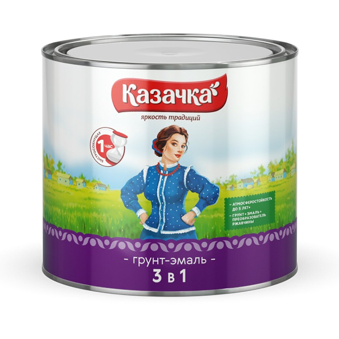 

Грунт-эмаль Казачка, по ржавчине, черная, 1.9 кг, Черный