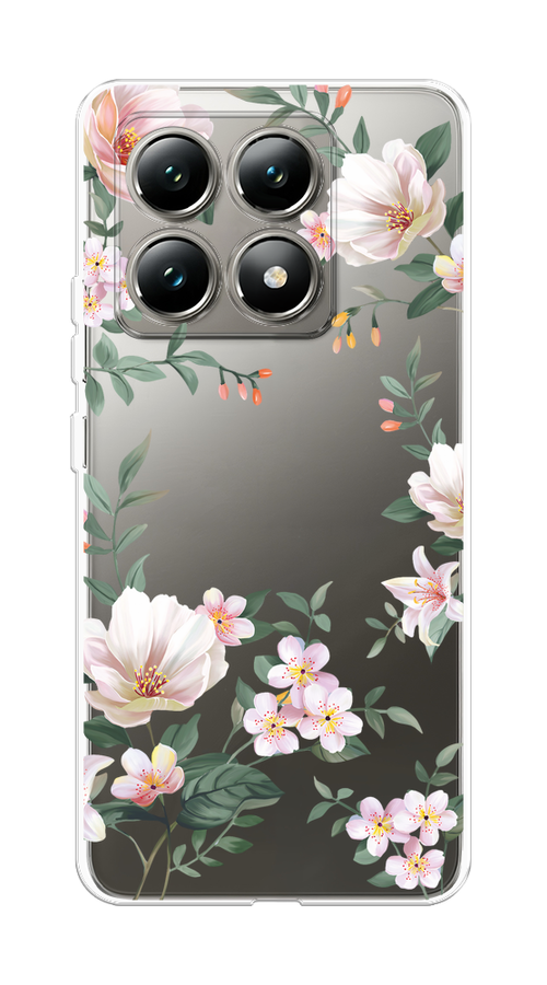 

Чехол на Xiaomi 14T "Beautiful white flowers", Бежевый;зеленый, 322850-1
