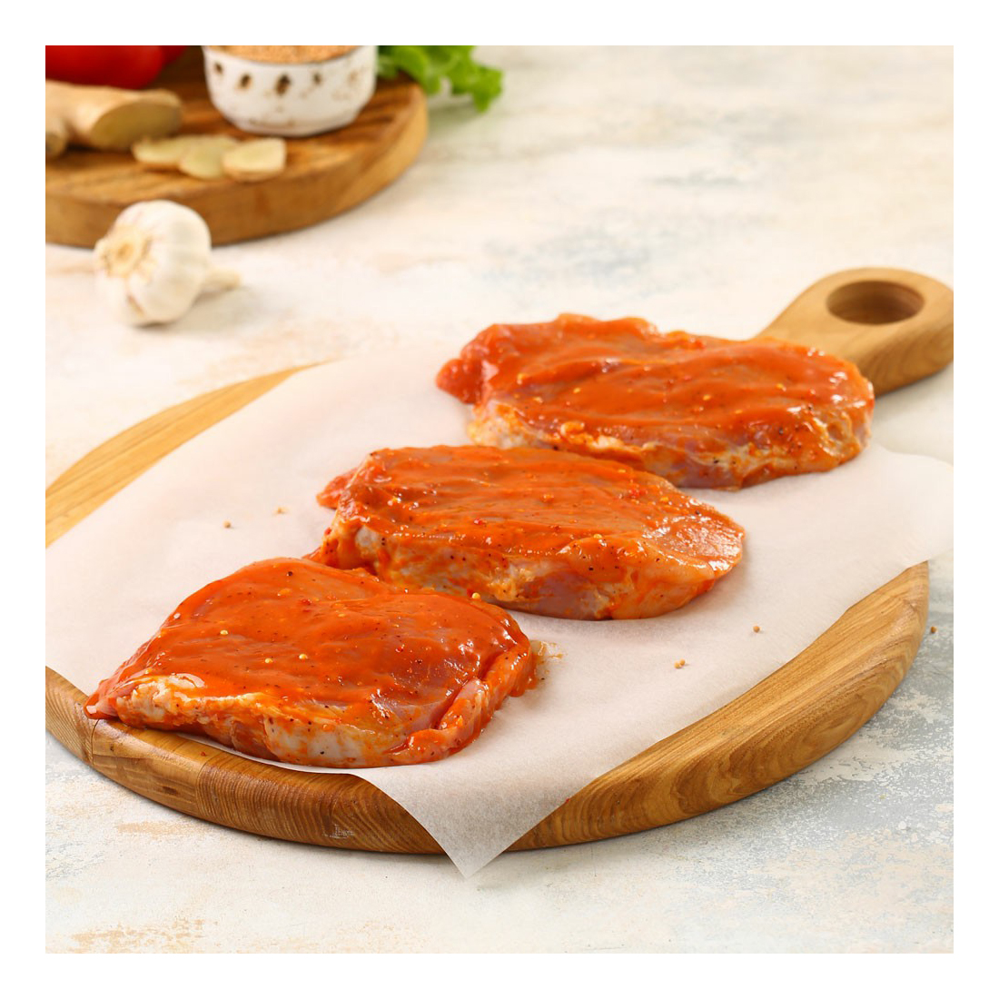 

Стейк из свиной лопатки МясновЪ в маринаде Пряный эль охлажденный