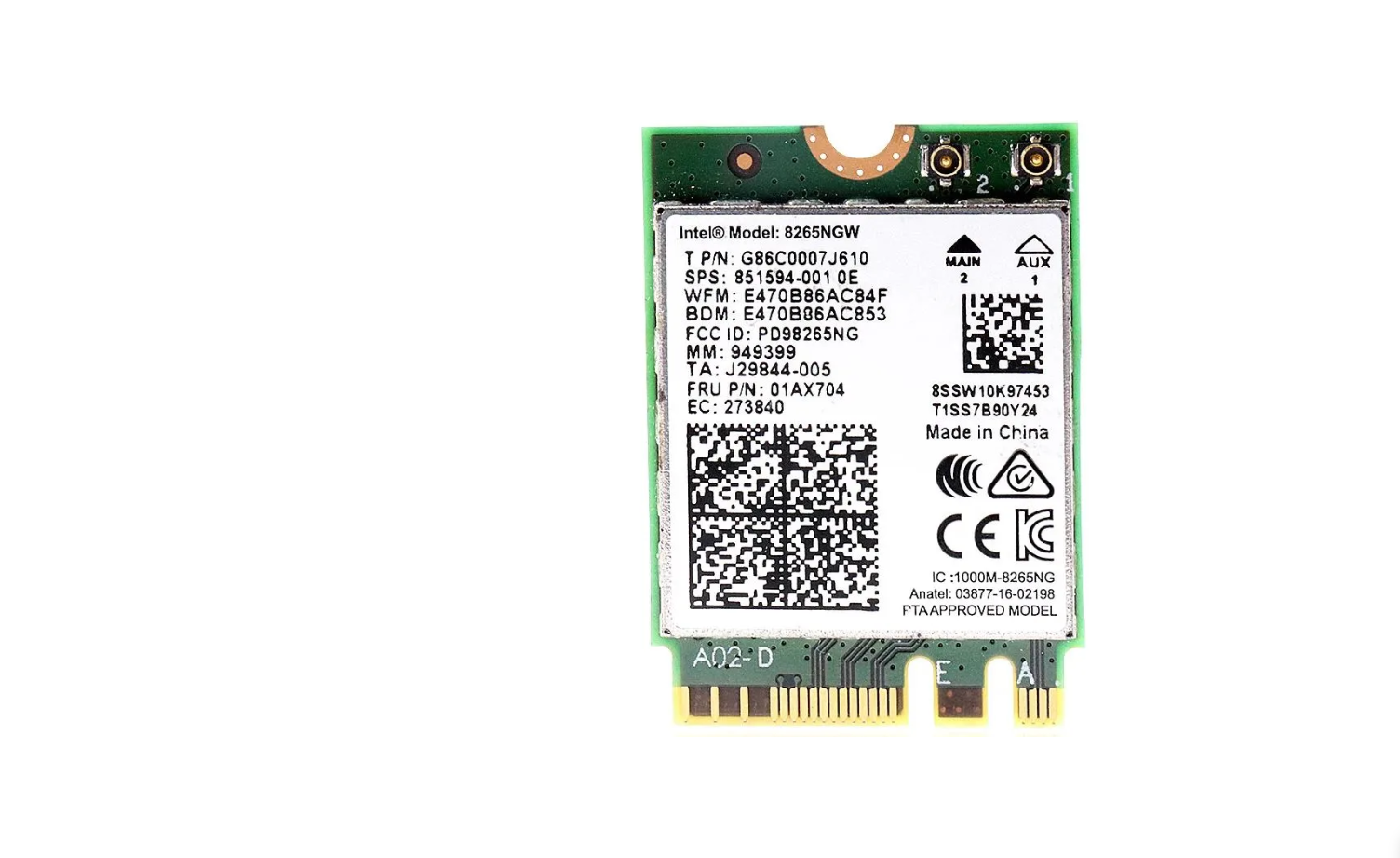 

Приемник Wi-Fi Intel 8265NGW.NV (2222283067580), 8265NGW.NV