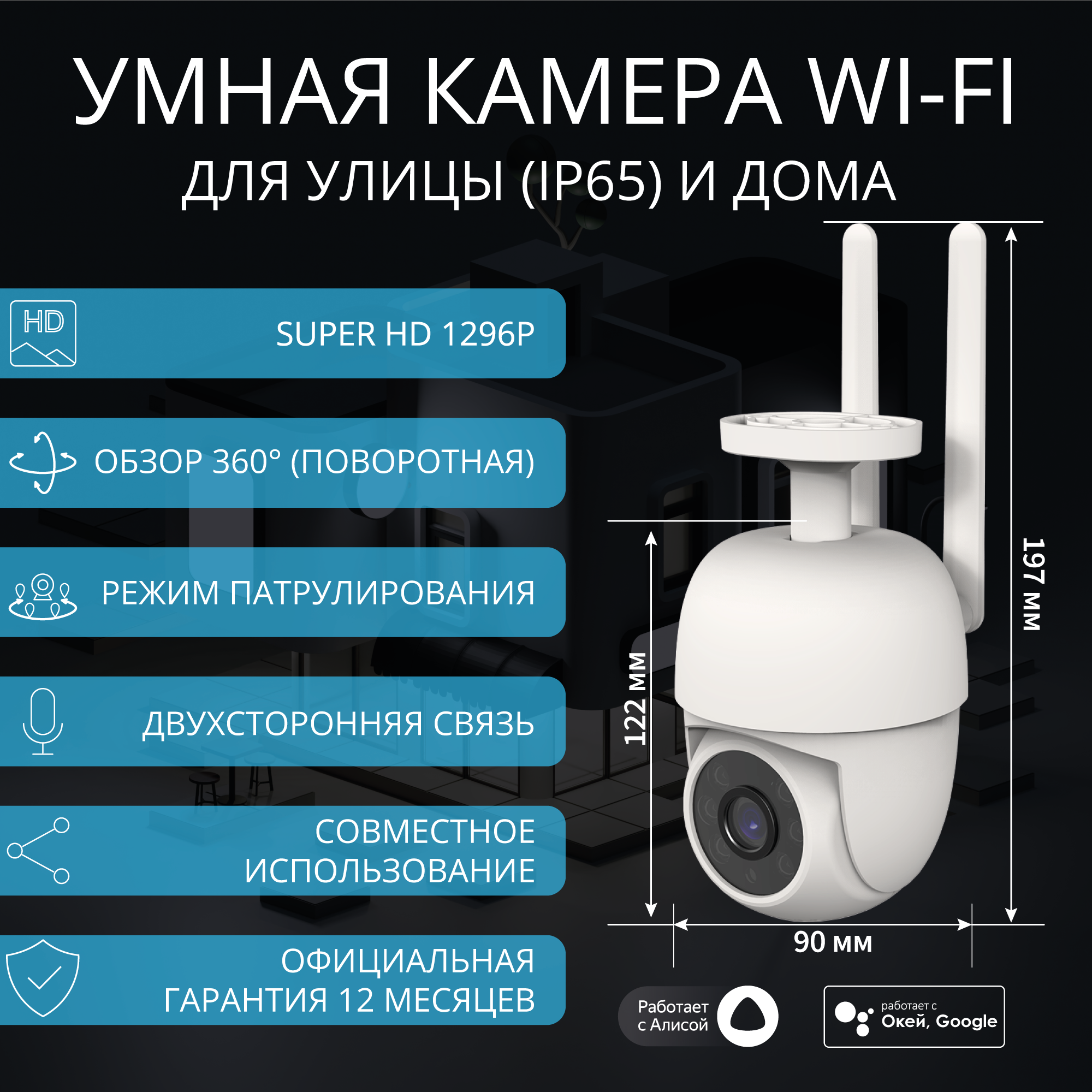 

Умная камера уличная поворотная ROXIMO RHC202 c Алисой, Белый, RHC202