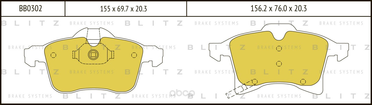Тормозные колодки BLITZ передние дисковые bb0302