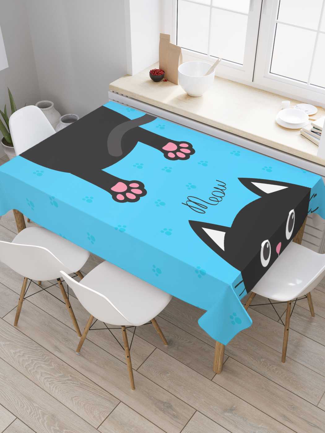 

Скатерть прямоугольная JoyArty "Котя мурлыка" из оксфорда, 120x145 см, Голубой, Котя мурлыка