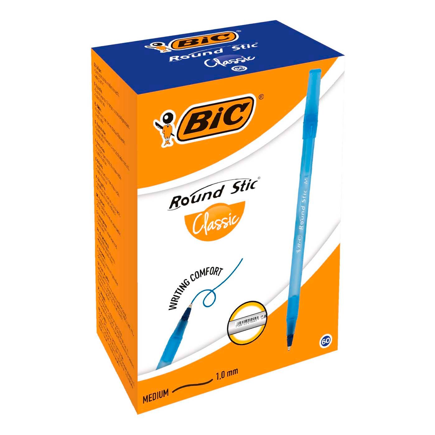 

Ручки шариковые Bic Round Stic Classic пишущий узел 1 мм цвет чернил синий 60 шт