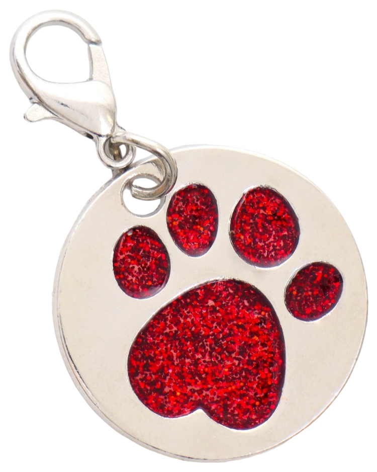 

Адресник под гравировку Блестящая лапка с карабином, 2,2 см, красный, Серебристый;красный