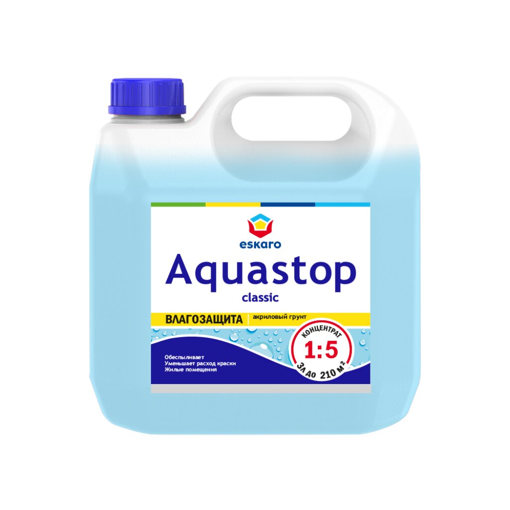 

Грунтовка воднодисперсионная, акриловая, Eskaro, Aquastop Classic, концентрат 1:5, 3 л, Прозрачный