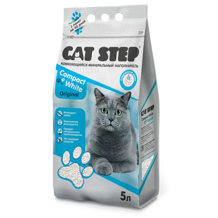 

Комкующийся наполнитель Cat Step Compact White Original, минеральный, 5 л