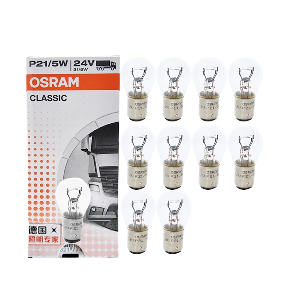 Комплект автомобильных сигнальных ламп Osram P21/5W (21/5W 24V) Classic 10шт