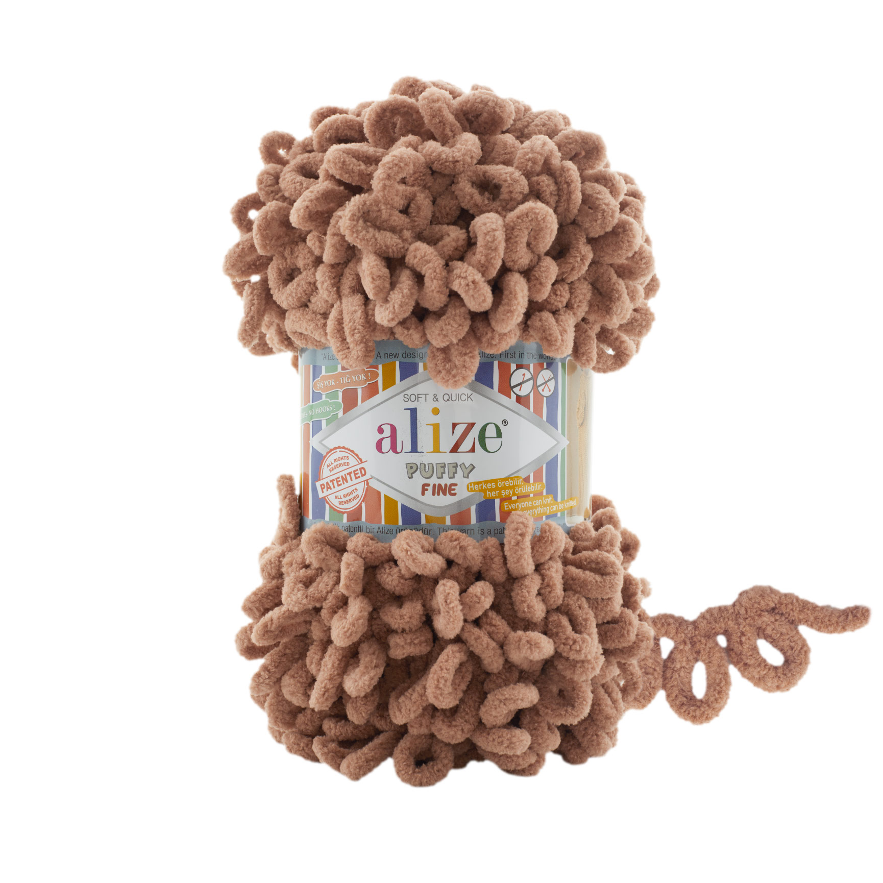 

Пряжа Alize Puffy Fine 100% микрополиэстер 14м/100 гр 261 Карамель, 5 мотков, Коричневый, Puffy Fine NL01