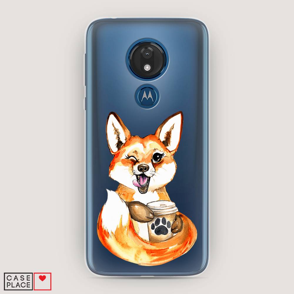 

Чехол для Motorola Moto G7 "Подмигивающая лиса с кофе", Оранжевый;белый;коричневый, 241150-4