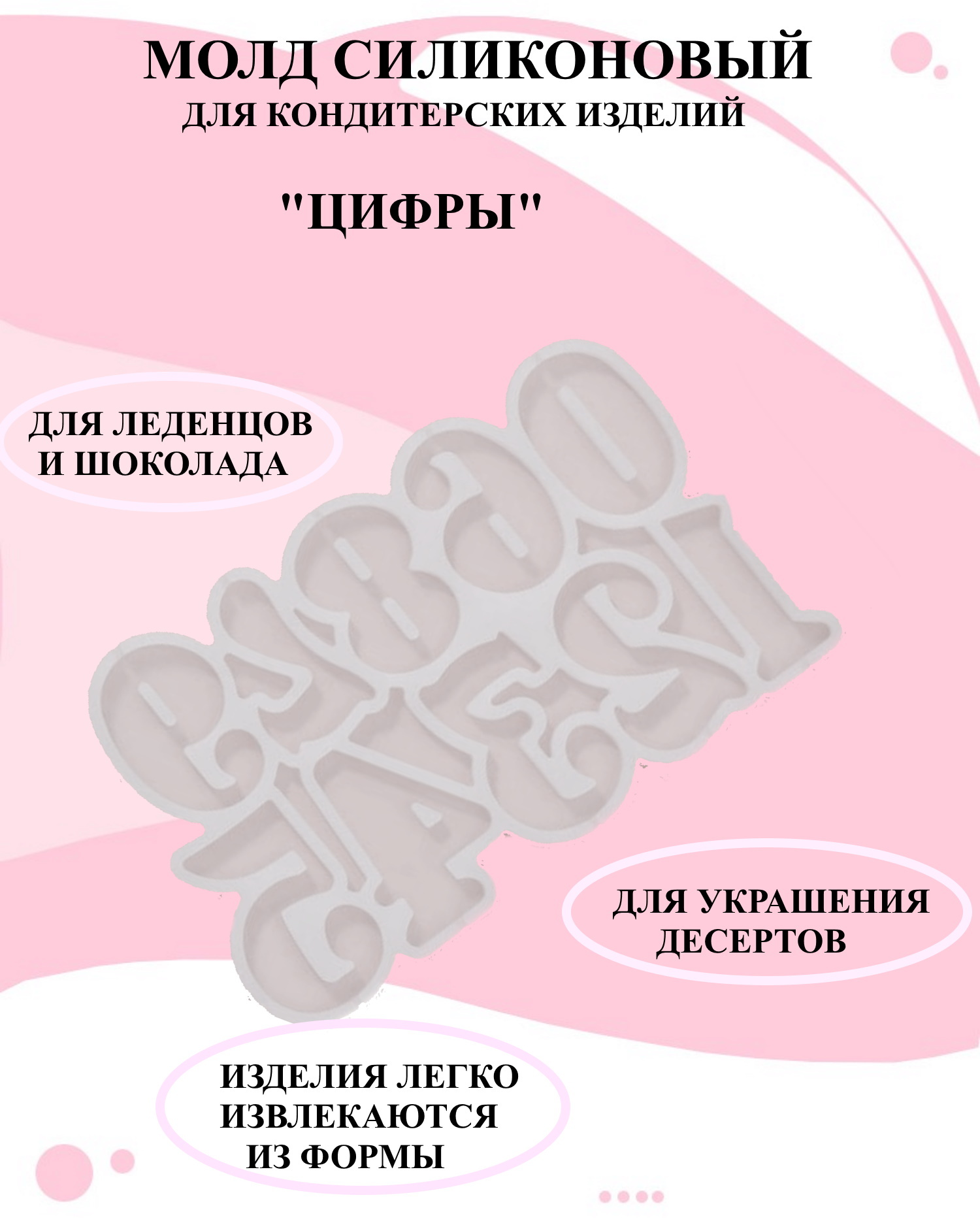 

Силиконовый молд Будет сладко белый 10 цифр