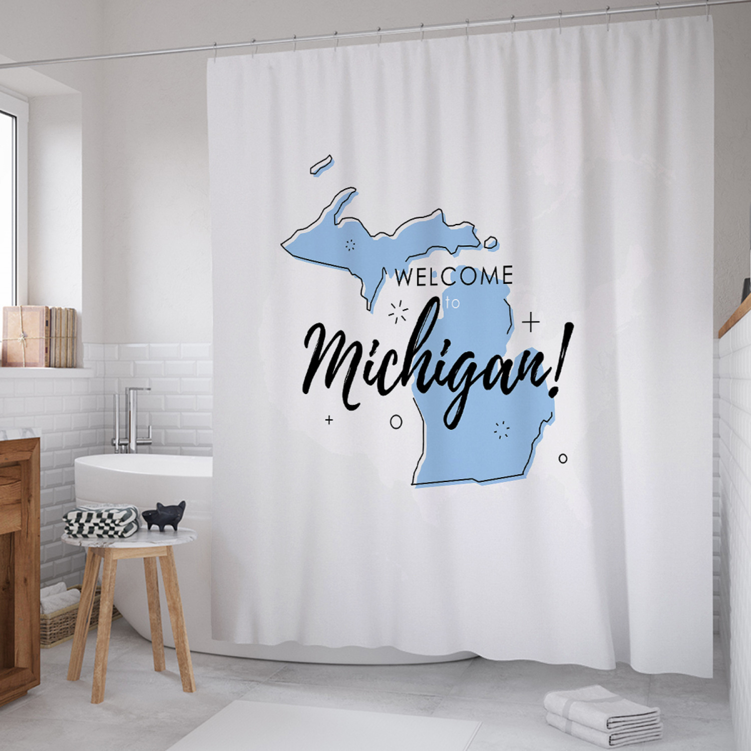 

Штора для ванной JoyArty "Добро пожаловать в Мичиган" из сатена, 180х200 см с крючками, Серый, Добро пожаловать в Мичиган