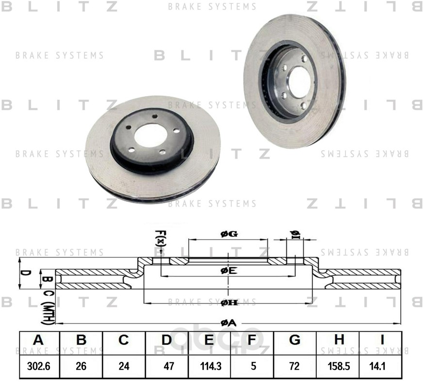 фото Диск тормозной передний вентилируемый blitz bs0384
