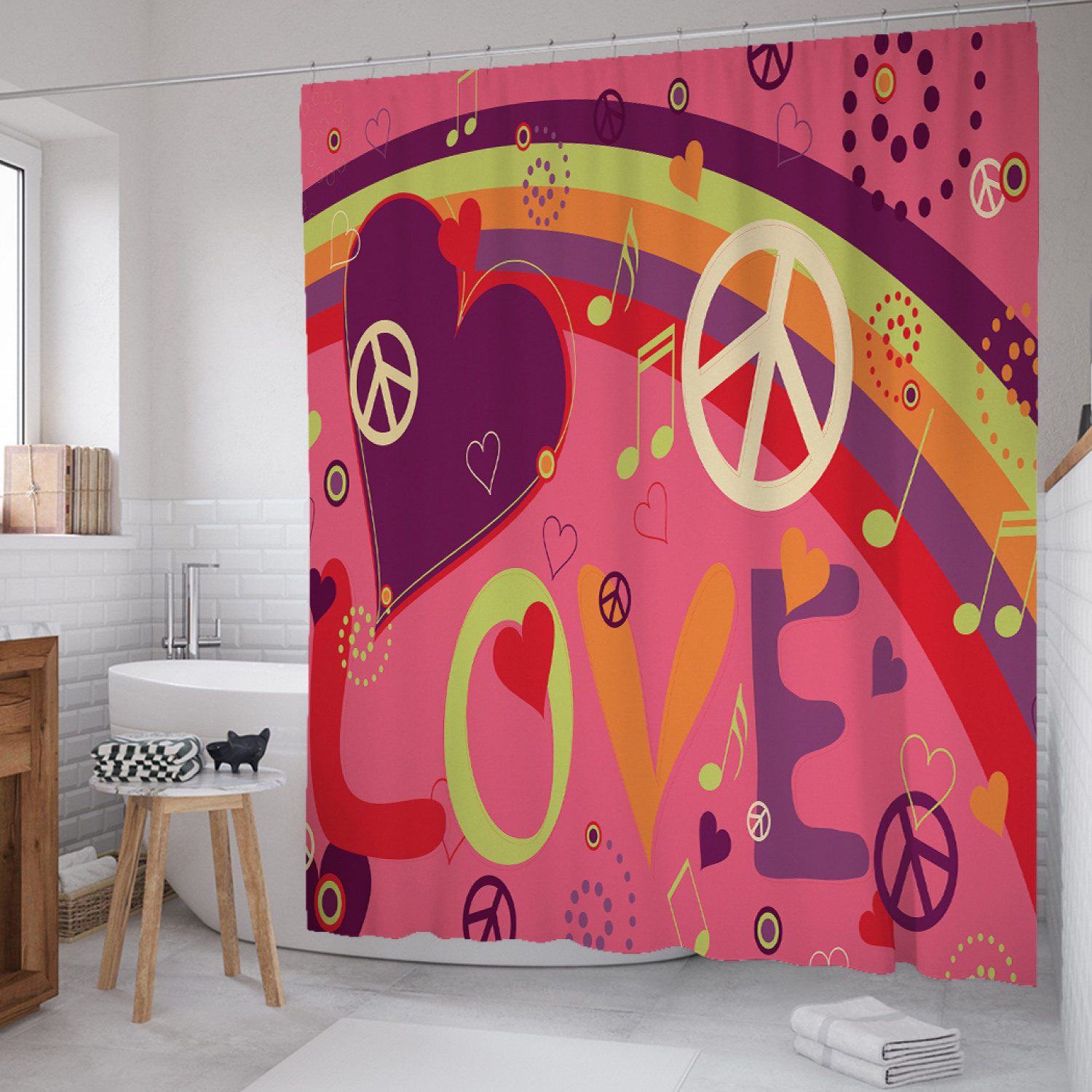 

Штора для ванной JoyArty "Символьная любовь" из сатена, 180х200 см с крючками, Розовый, Символьная любовь