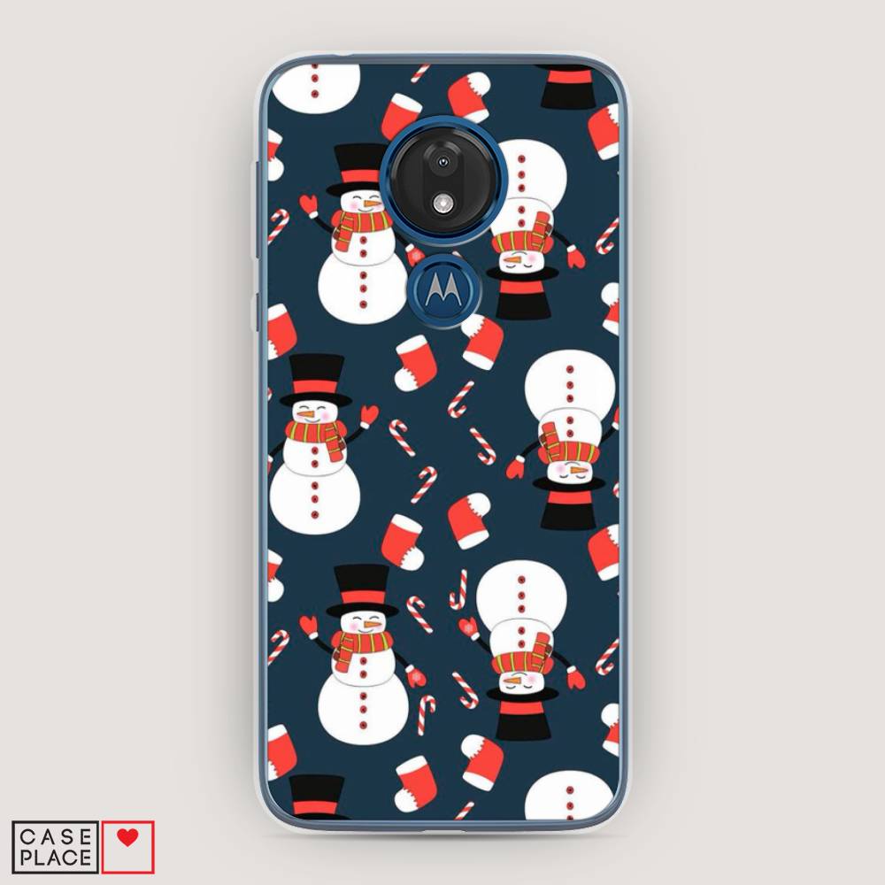 

Чехол для Motorola Moto G7 "Синие снеговики", Синий;белый;красный, 241150-5