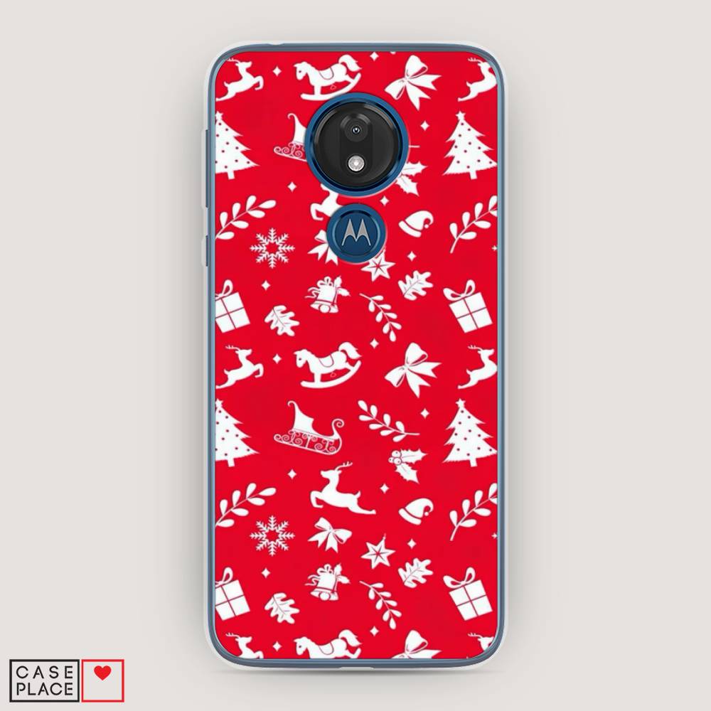 

Чехол для Motorola Moto G7 "Красный новогодний фон", Красный;белый, 241150-5