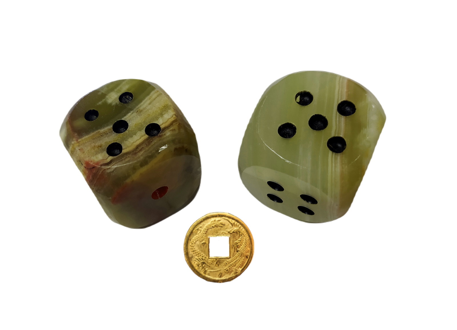 фото Кубики для настольных игр elg из камня оникс 2 шт. 2,5х2,5 см + монета 49847-mon