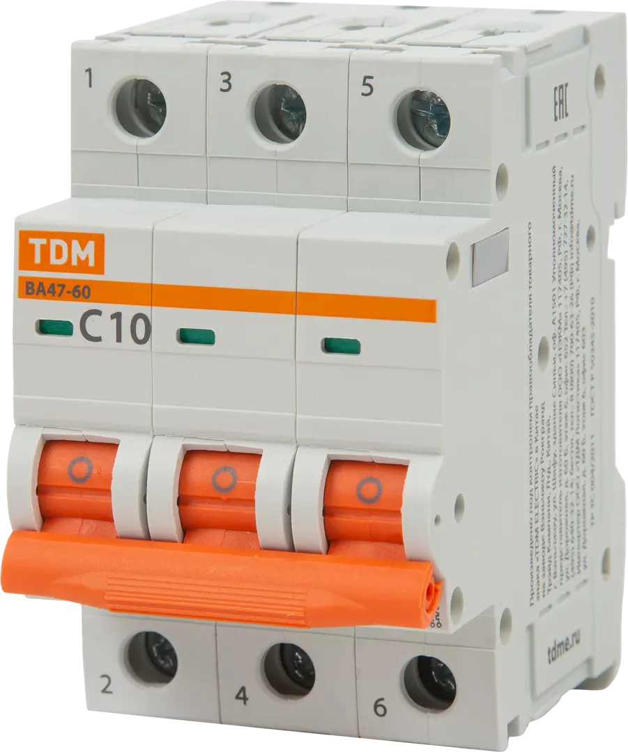 Автоматический выключатель TDM Electric ВА47-60 3P C10 А 6 кА SQ0223-0107