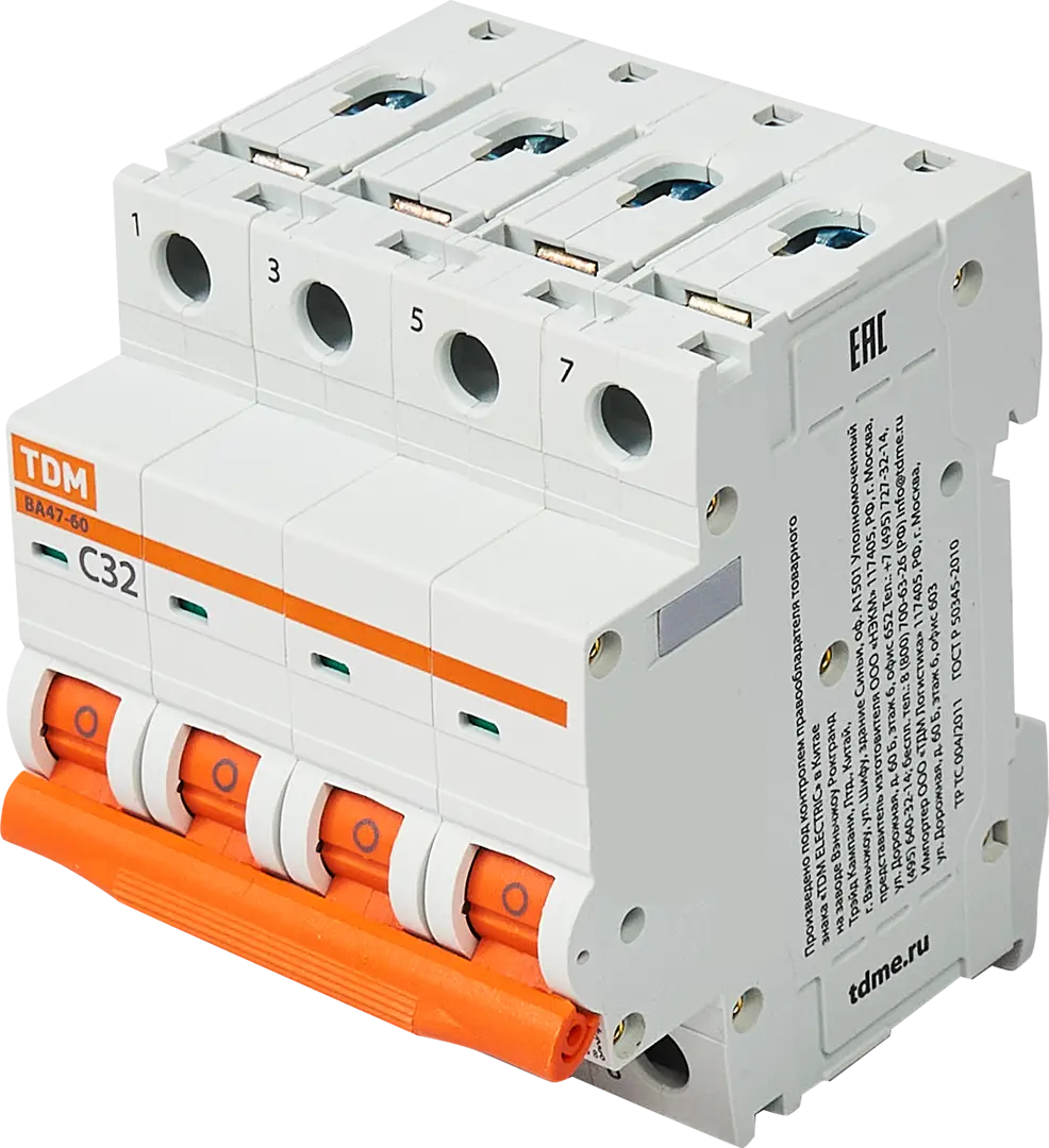 Автоматический выключатель TDM Electric ВА47-60 4P C32 А 6 кА SQ0223-0128