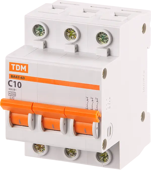 Автоматический выключатель TDM Electric ВА47-63 3P C10 А 4.5 кА SQ0218-0018