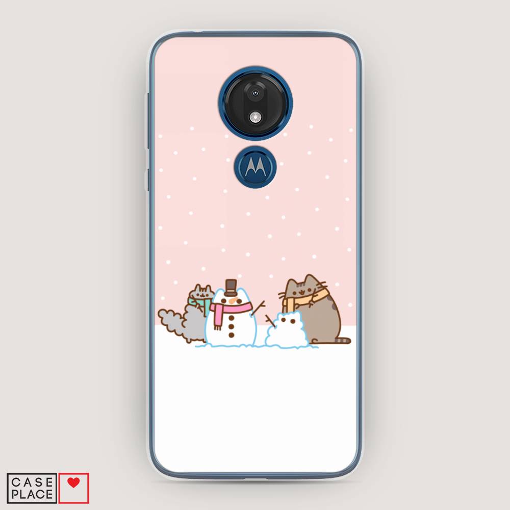 

Чехол для Motorola Moto G7 "Котики в снегу", Розовый;белый;серый, 241150-5