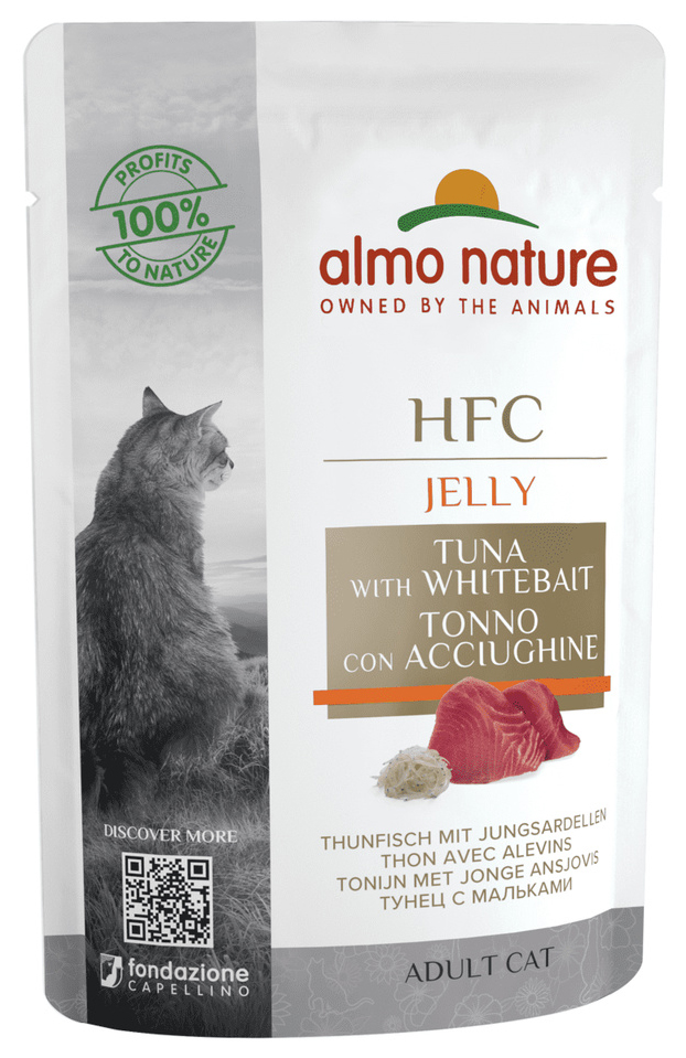 Влажный корм для кошек Almo Nature HFC Jelly, тунец с мальками, 24x55 г