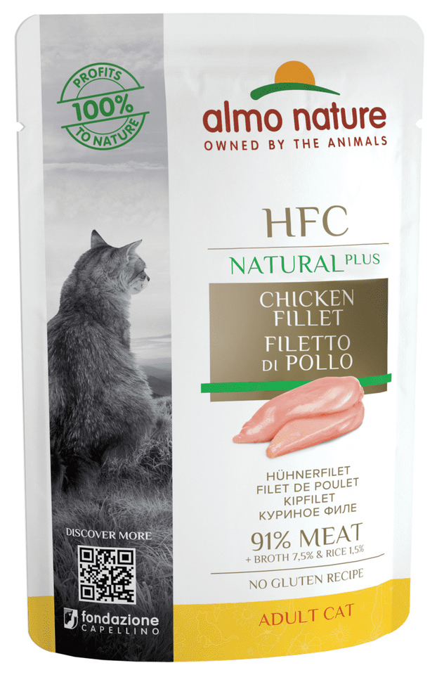 Влажный корм для кошек Almo Nature HFC Natural Plus, куриное филе, 90% мяса, 24x55 г