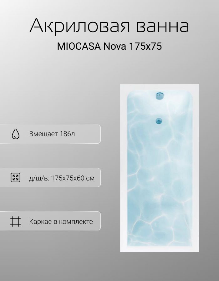 Акриловая ванна MIOCASA Nova 175x75 (с каркасом)