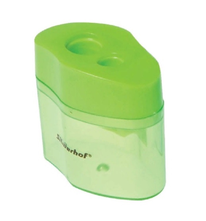 фото Точилка пластиковая silwerhof с 2-мя отверстиями и контейнером цвет зеленый