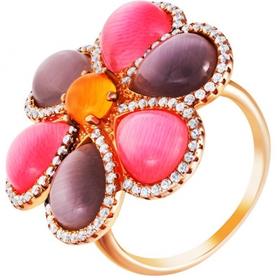 

Кольцо из серебра р. 18,5 JV SR23237-BR_TE_001_PINK, кошачий глаз\фианит, SR23237-BR_TE_001_PINK